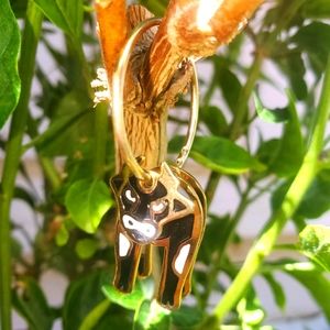 SALES!!!!!VINTAGE Cow Dangle Golden Hoop Earrings🐄